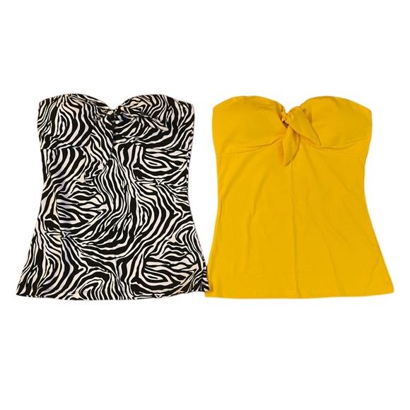 MKM Designs Tops - Med Tube Top w Tie Front Zebra Animal‎ Print Yellow Strapless Shirt MKM Designs